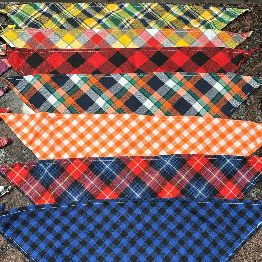 Set of 15 plaid dog bandanas